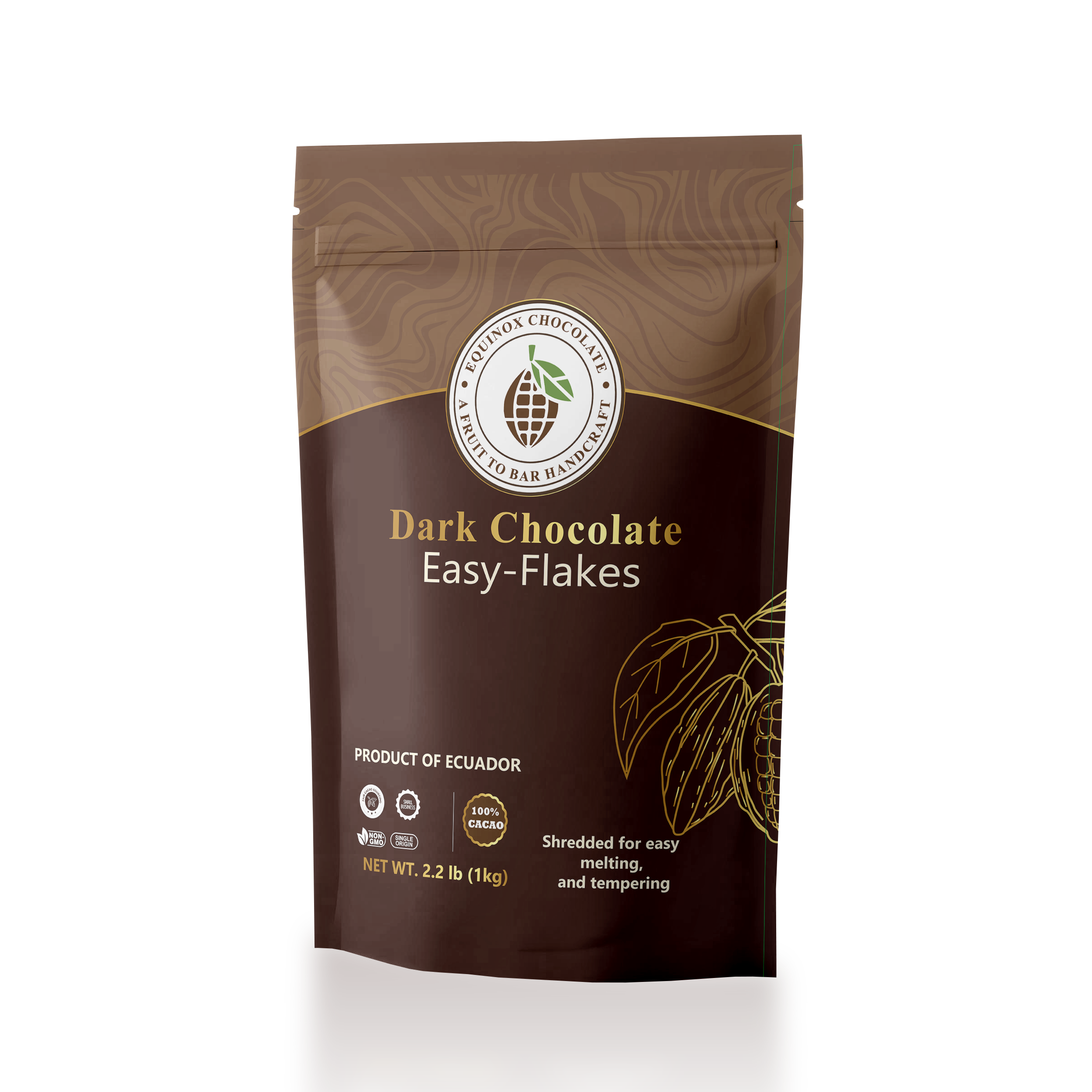 CASEBOX of 8 bags of 2.2 pounds EQUINOX - DARK CHOCOLATE EASY FLAKES 100% CACAO