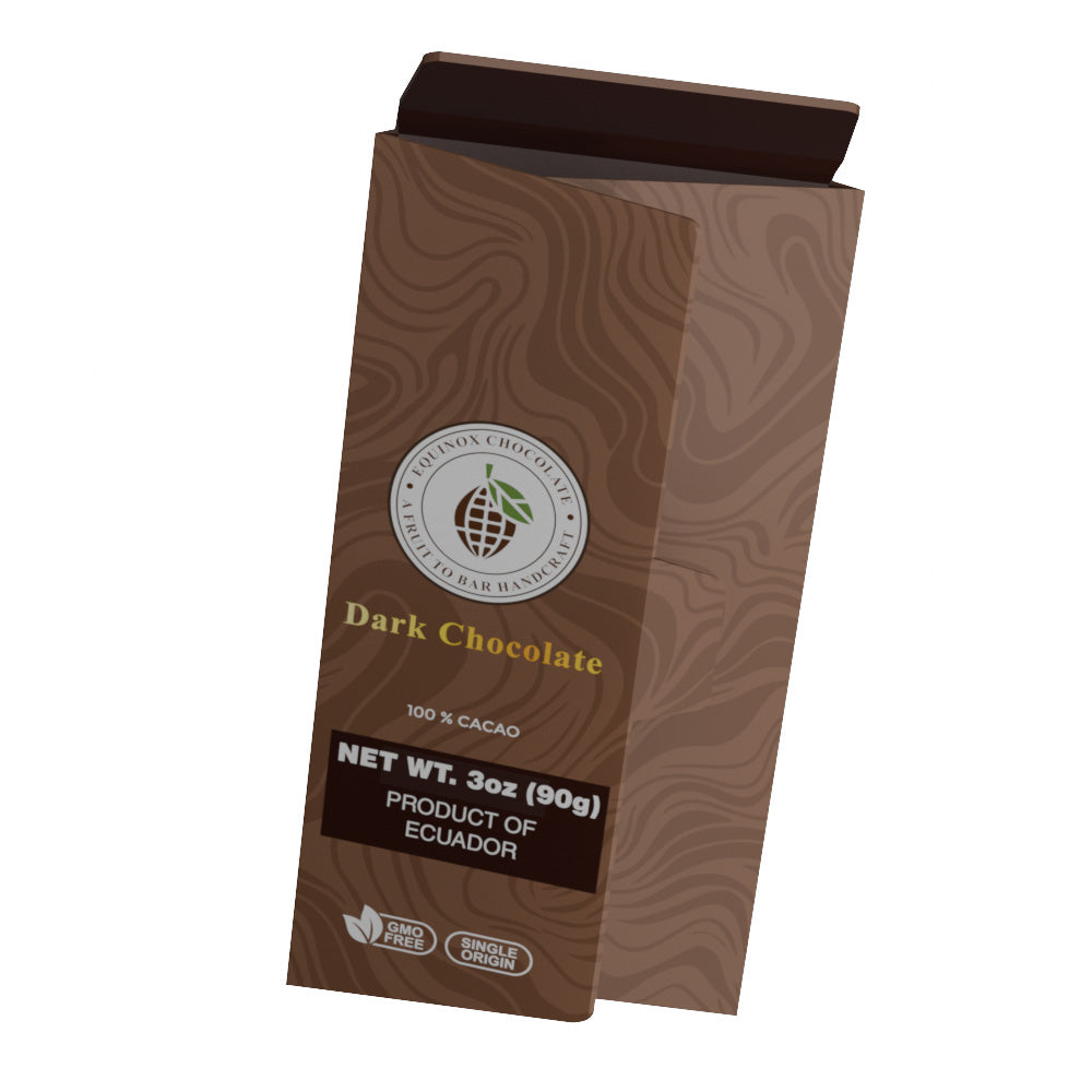 EQUINOX - DARK CHOCOLATE BAR 100% CACAO - 20 UNITS DISPLAY; EACH OF 3oz (90g) Includes postcard