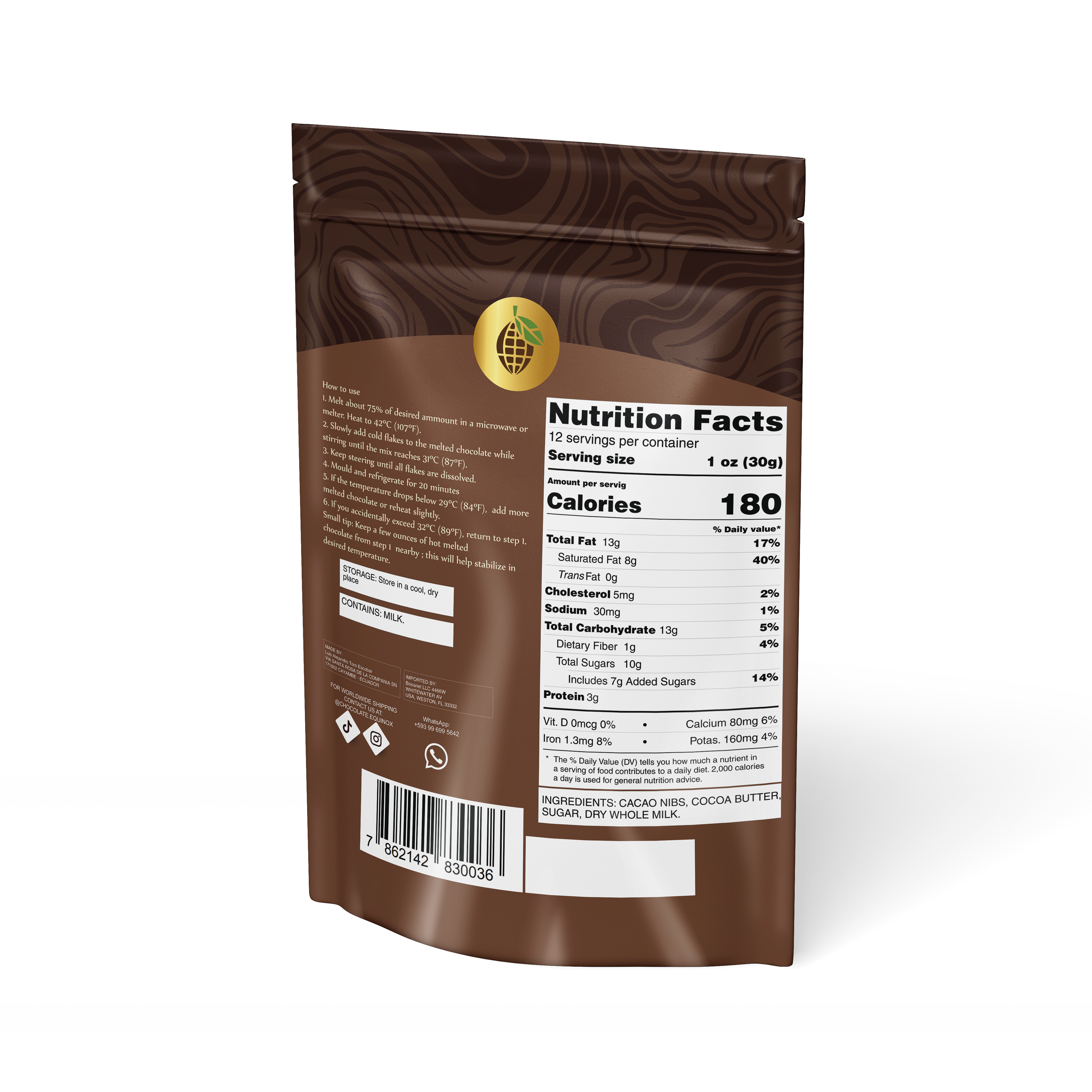 CASEBOX of 20 bags of 12 oz EQUINOX - MILK CHOCOLATE EASY FLAKES 45% CACAO
