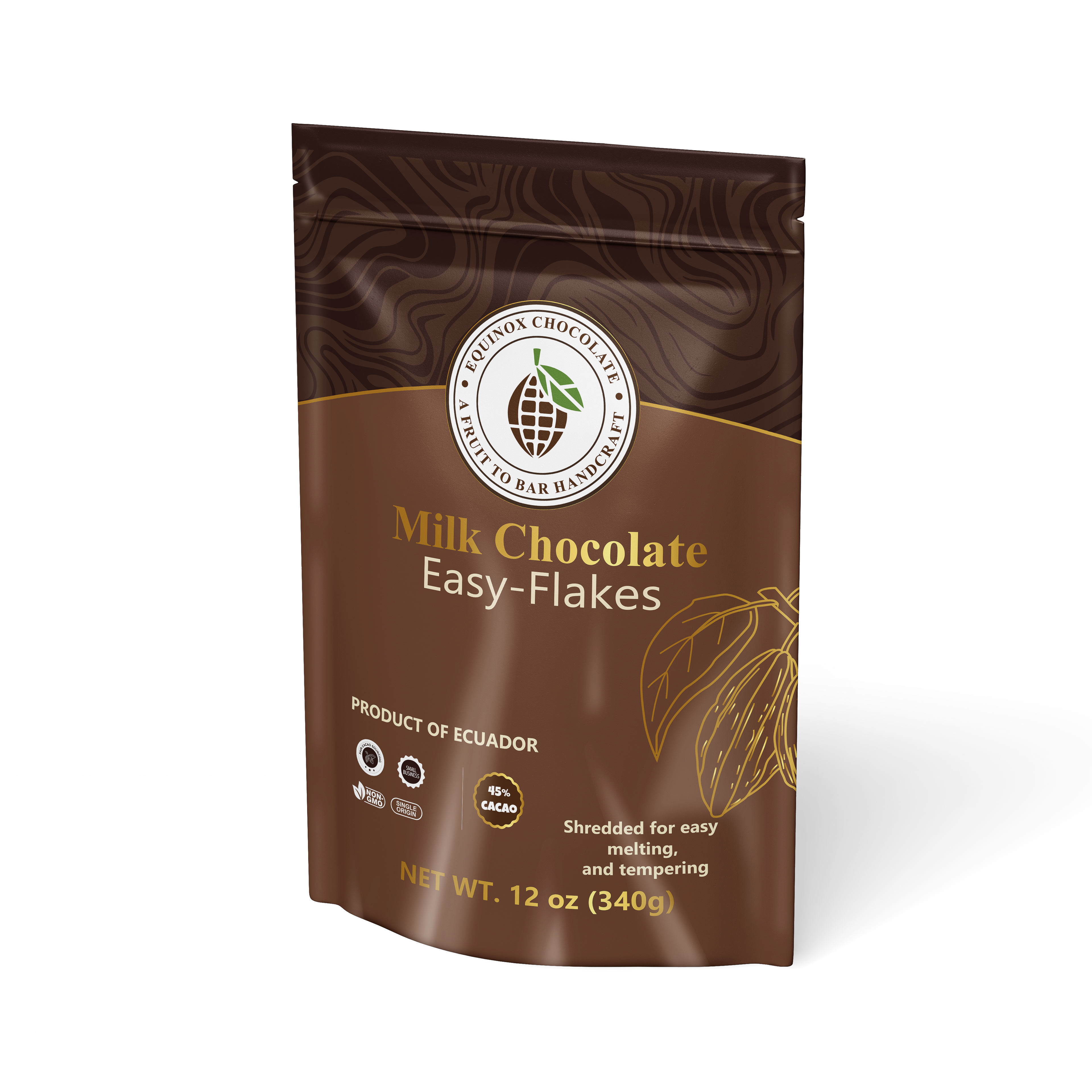 CASEBOX of 20 bags of 12 oz EQUINOX - MILK CHOCOLATE EASY FLAKES 45% CACAO