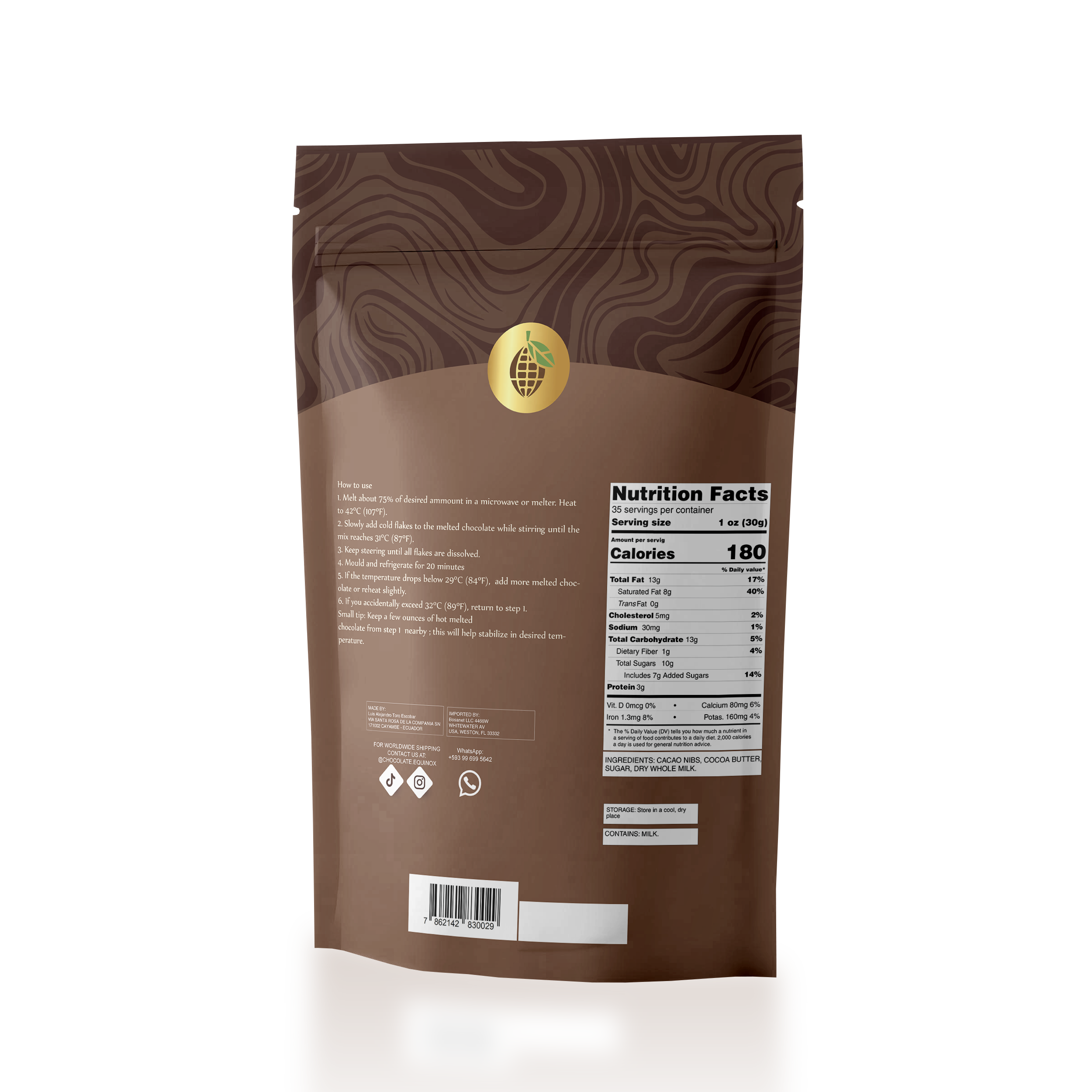 CASEBOX of 8 bags of 2.2 pounds EQUINOX - MILK CHOCOLATE EASY FLAKES 45% CACAO (Copy)