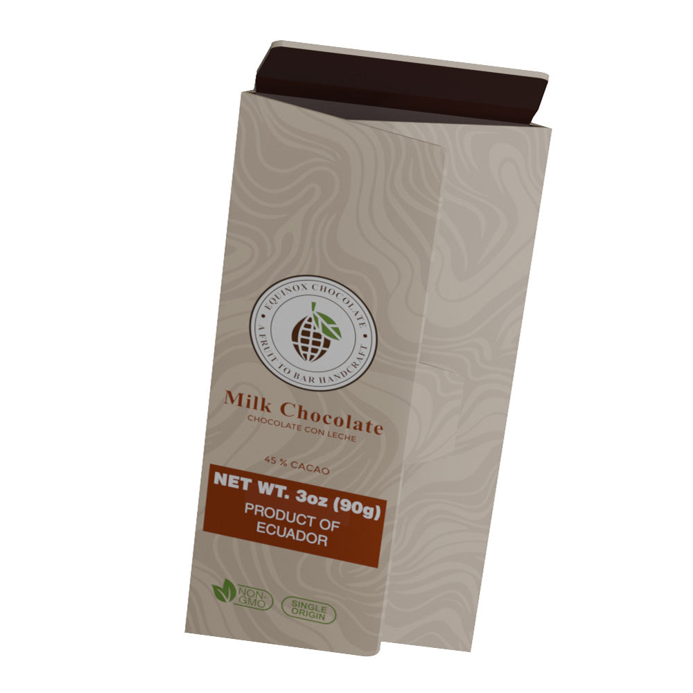 EQUINOX - MILK CHOCOLATE BAR 45% CACAO - 20 UNITS DISPLAY; EACH OF 3oz (90g) Includes postcard