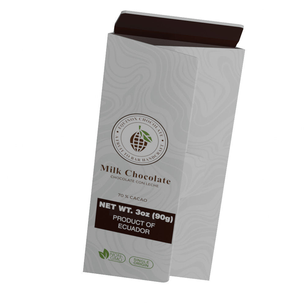 EQUINOX - MILK CHOCOLATE BAR 70% CACAO - 20 UNITS DISPLAY; EACH OF 3oz (90g) Includes postcard