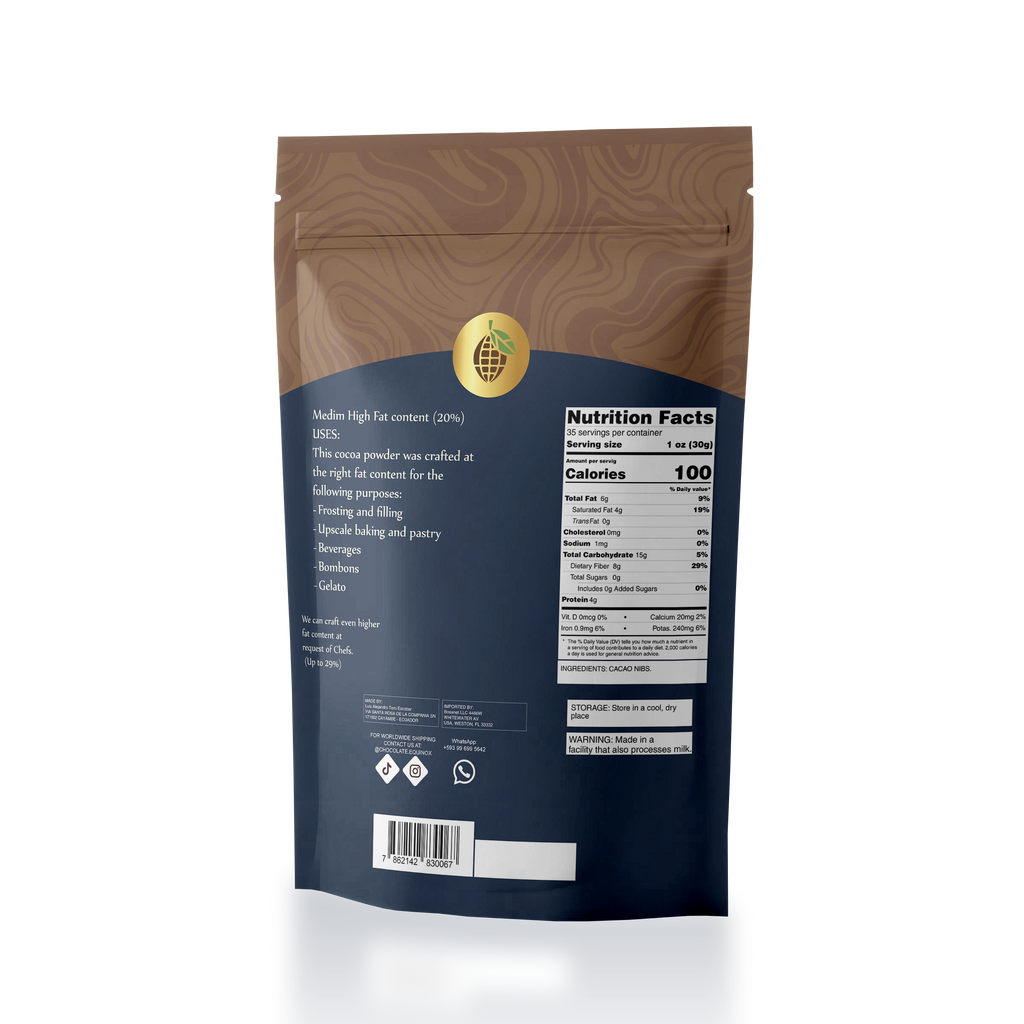 EQUINOX - NATURAL COCOA POWDER 100% CACAO - 2.2 lb (1kg) - medium/high fat