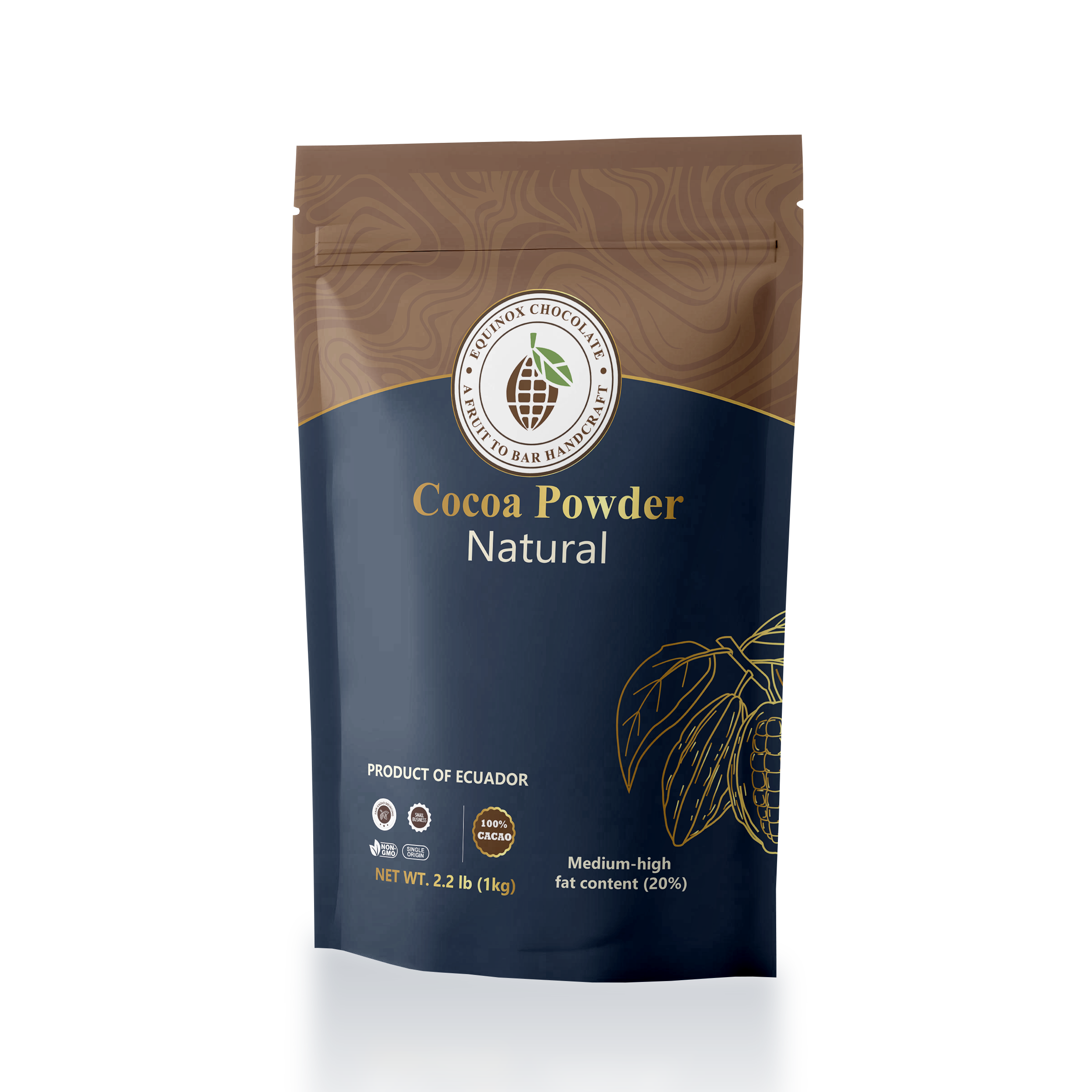 CASEBOX of 8 bags of 2.2 pounds EQUINOX - NATURAL COCOA POWDER 100% CACAO - medium/high fat