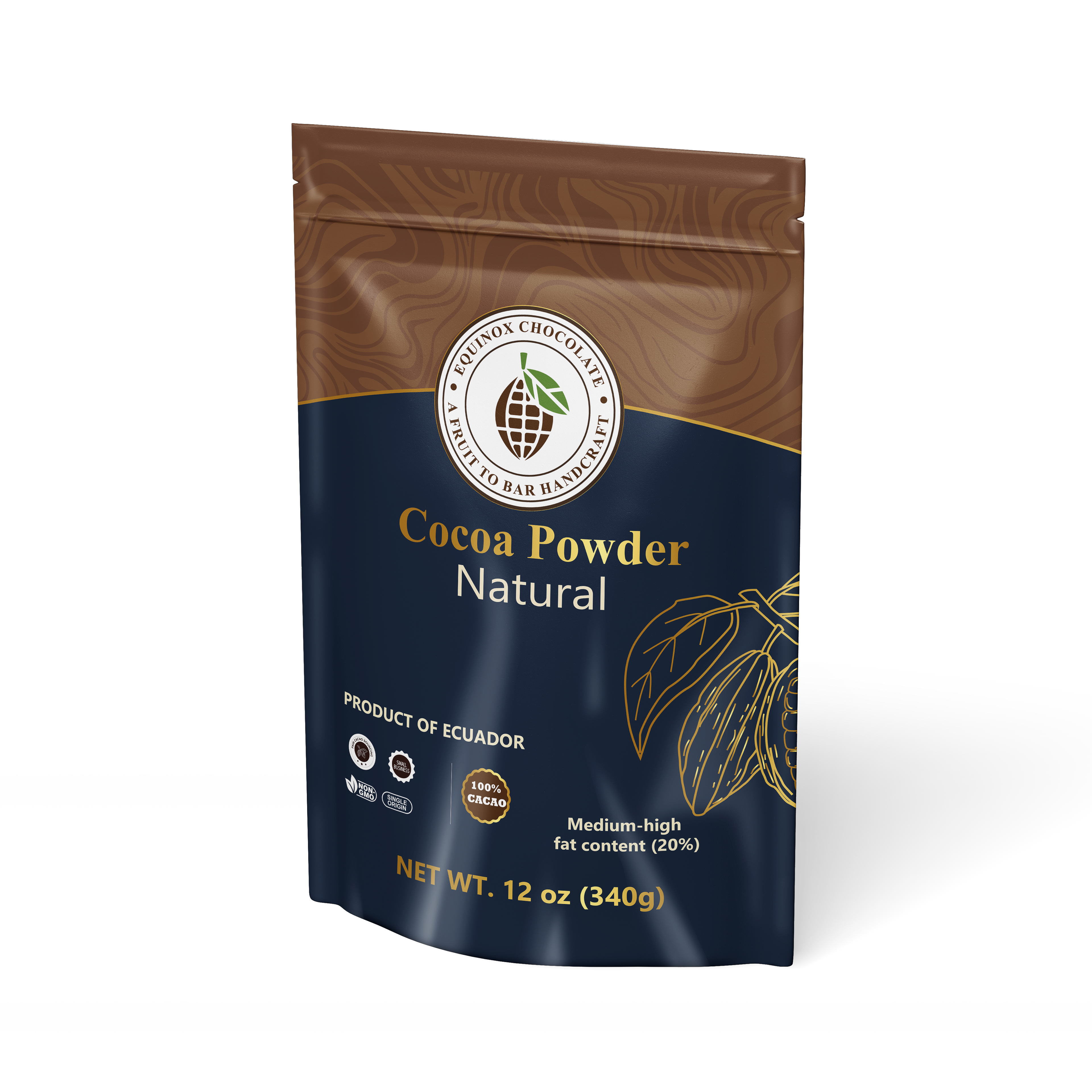 CASEBOX of 20 bags of 12 oz EQUINOX - NATURAL COCOA POWDER 100% CACAO - medium/high fat