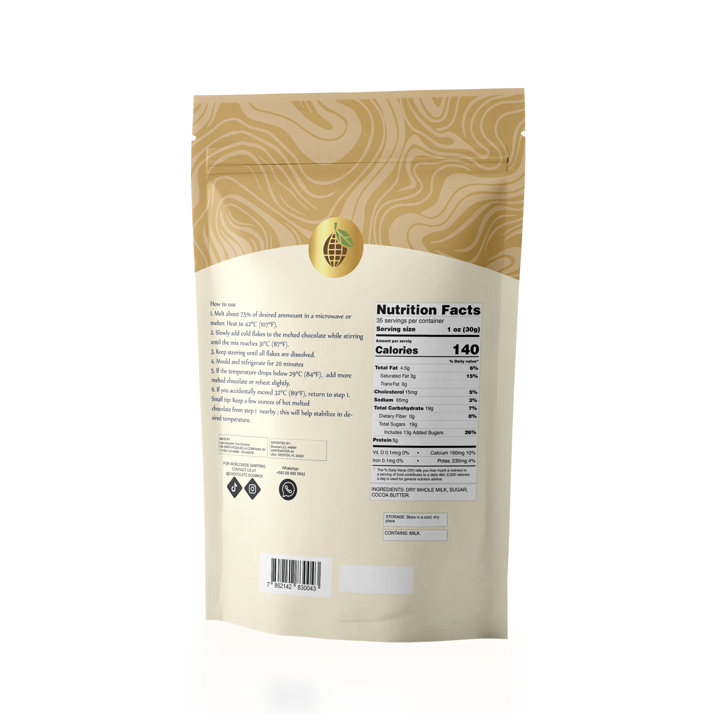 CASEBOX of 8 bags of 2.2  pounds EQUINOX - WHITE CHOCOLATE EASY FLAKES